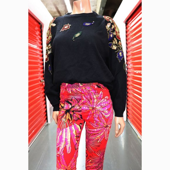 HOLIDAY Christmas BEADED Sequin Gemstone sweater TOP S-M-L - Picture 2 of 6